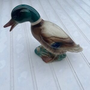 Vintage Ceramic Mallard Duck Figurine Green Head Waterfowl Decorative Statue 6in
